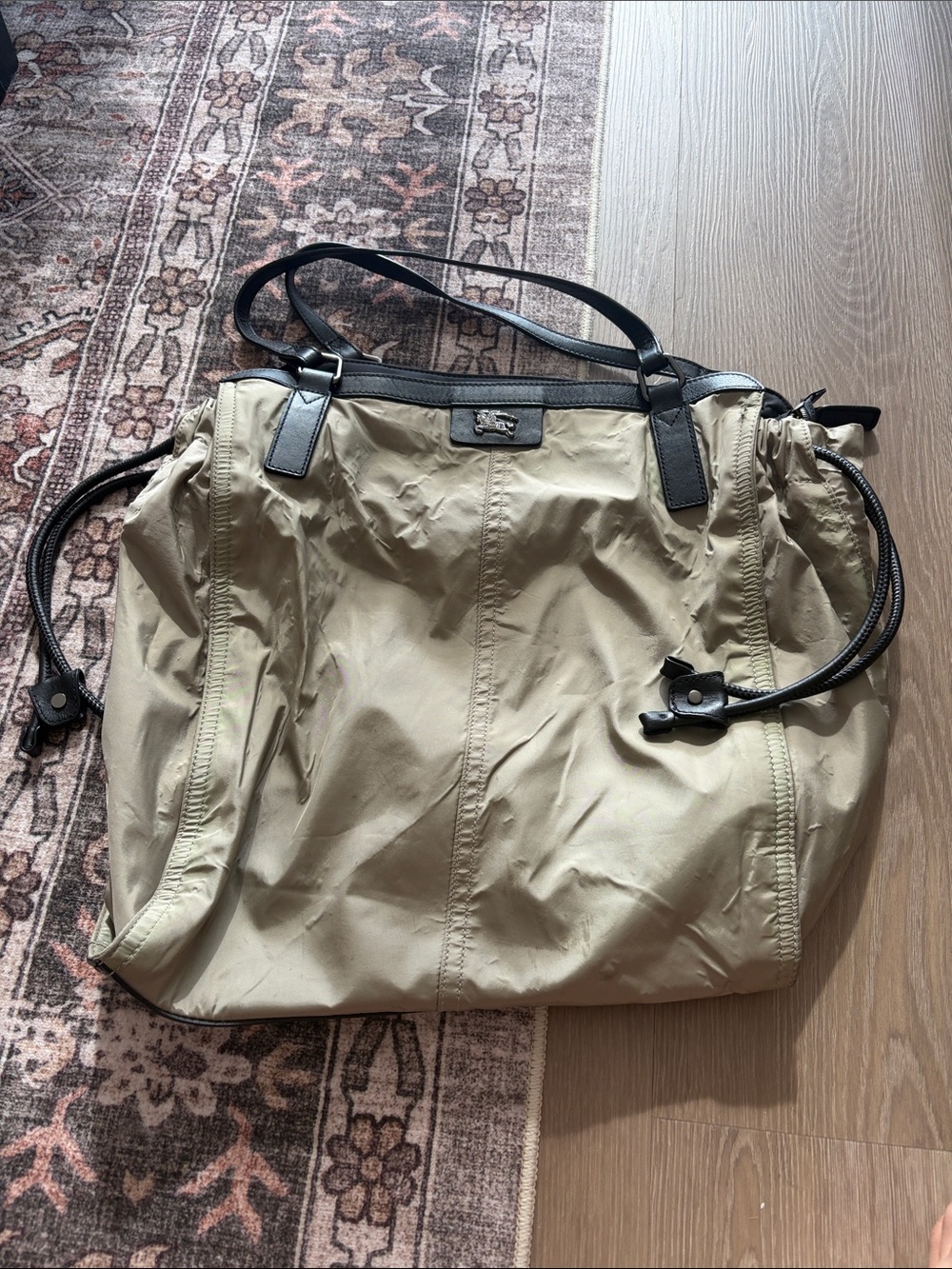 Burberry Taupe Nylon Tote with Black Trim